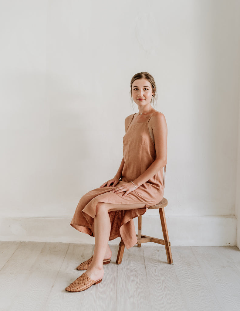 Long Summer Dress in Tuscan Colour Linen by Free The Label